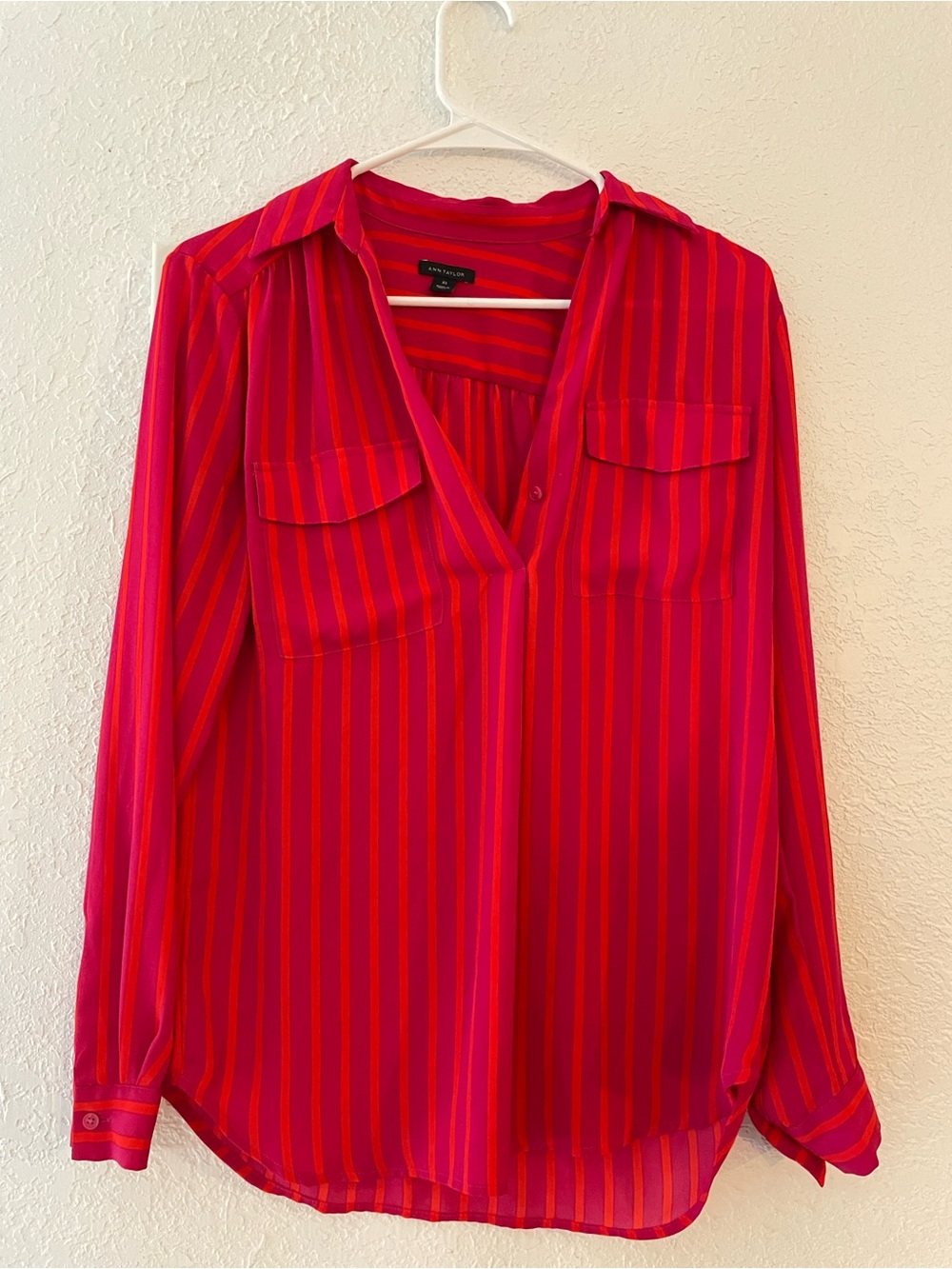 Ann Taylor Pink Striped Button-Down Blouse